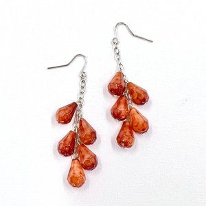 Amber Color Faceted Teardrop Dangle Silver Tone Fishhook Earrings